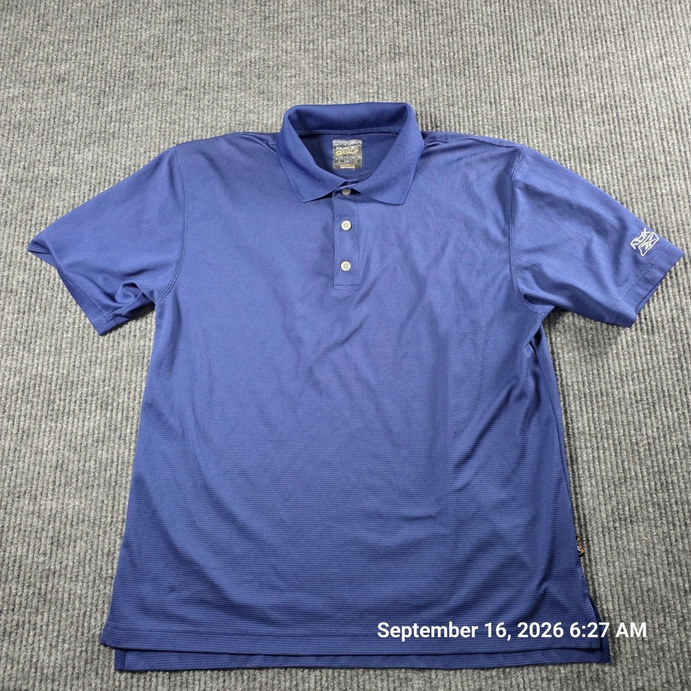 Reebok Golf Mens Large Blue Hydro-Move Textured Short Sleeve Polo Shirt